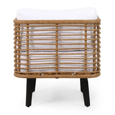 Nic Outdoor Wicker Club Chair With Cushion - Light Brown/White - Christopher Knight Home 5 Nic Outdoor Wicker Club Chair With Cushion - Light Brown/White - Christopher Knight Home - Image 5