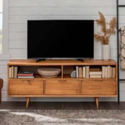 Cara Mid-Century Modern 3 Drawer TV Stand For TVs Up To 65" - Saracina Home -Homcom Store GUEST 0382d846 581a 4903 9ef0 400ed4eadf41