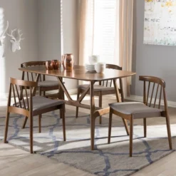 5pc Wyatt Midcentury Modern Walnut Wood Dining Set Beige/Brown - Baxton Studio 12 5pc Wyatt Midcentury Modern Walnut Wood Dining Set Beige/Brown - Baxton Studio -Homcom Store GUEST 0485dc86 a81e 46d6 9051 d7740eb7f591