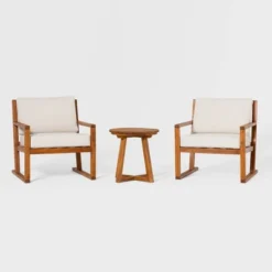 Saracina Home 3pc Modern Slat-Back Acacia Outdoor Conversation Set With Cushions -Homcom Store GUEST 051bd24b e509 42d0 a30a 0bac2d263977