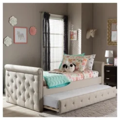 Twin Swanson Modern And Contemporary Fabric Tufted Daybed With Roll-Out Trundle Guest Bed - Baxton Studio 21 Twin Swanson Modern And Contemporary Fabric Tufted Daybed With Roll-Out Trundle Guest Bed - Baxton Studio -Homcom Store GUEST 071251a6 a6c9 4c2d 94aa c447872bb2b4