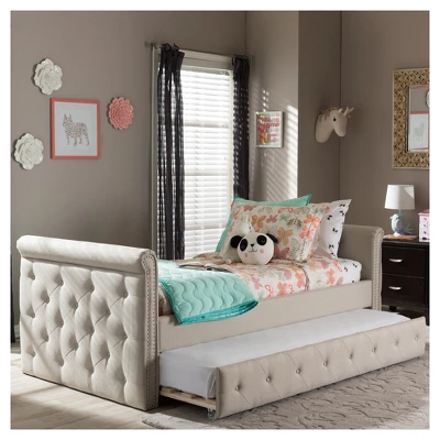 Twin Swanson Modern And Contemporary Fabric Tufted Daybed With Roll-Out Trundle Guest Bed - Baxton Studio 8 Twin Swanson Modern And Contemporary Fabric Tufted Daybed With Roll-Out Trundle Guest Bed - Baxton Studio - Image 8