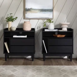 2pk Mid-Century Modern Solid Wood 2 Drawer Storage Nightstands - Saracina Home 18 2pk Mid-Century Modern Solid Wood 2 Drawer Storage Nightstands - Saracina Home -Homcom Store GUEST 081e1c93 fb83 4111 87a0 db5e67515069