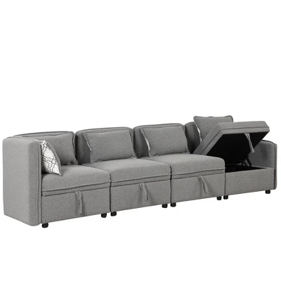 122.8" Minimalist Convertible Modular Sofa, Upholstered Sectional Sofa Couch With 5 Pillows-ModernLuxe 9 122.8" Minimalist Convertible Modular Sofa, Upholstered Sectional Sofa Couch With 5 Pillows-ModernLuxe - Image 9