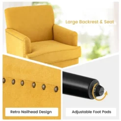 Tangkula Set Of 2 Modern Accent Chair Upholstered Sofa Chair W/ Rubber Wood Legs Yellow -Homcom Store GUEST 0d001da3 7e9d 43a7 82e1 6d3e2916838f