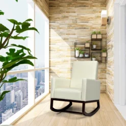 Tangkula 2-in-1 Upholstered Rocking Chair With Wood Leg & Pillow Relax Sofa Chair Light Grey/Beige/Dark Gray -Homcom Store GUEST 105bf6c8 bc42 4902 92f4 ee8d8ef5a8a3