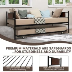 Costway Twin 2-In-1 Daybed Frame With Trundle Bed Set Steel Platform Sofa Bed Black -Homcom Store GUEST 13325170 02a3 4fd8 ad45 9d81deb660c0