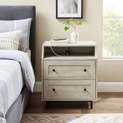 Transitional 2 Drawer Nightstand With USB Port - Saracina Home 1 Transitional 2 Drawer Nightstand With USB Port - Saracina Home