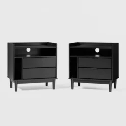 2pk Mid-Century Modern Solid Wood 2 Drawer Storage Nightstands - Saracina Home 19 2pk Mid-Century Modern Solid Wood 2 Drawer Storage Nightstands - Saracina Home -Homcom Store GUEST 1f73b353 865e 4131 a376 6364f0459882
