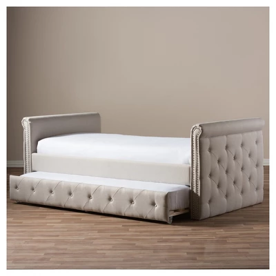 Twin Swanson Modern And Contemporary Fabric Tufted Daybed With Roll-Out Trundle Guest Bed - Baxton Studio 12 Twin Swanson Modern And Contemporary Fabric Tufted Daybed With Roll-Out Trundle Guest Bed - Baxton Studio - Image 12