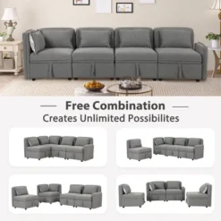 122.8" Minimalist Convertible Modular Sofa, Upholstered Sectional Sofa Couch With 5 Pillows-ModernLuxe 16 122.8" Minimalist Convertible Modular Sofa, Upholstered Sectional Sofa Couch With 5 Pillows-ModernLuxe -Homcom Store GUEST 237762c0 3f79 4047 ab5a 727a719c3b7a