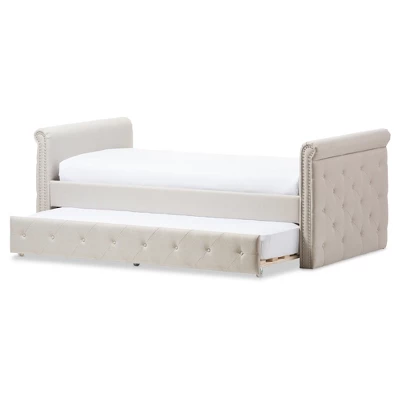 Twin Swanson Modern And Contemporary Fabric Tufted Daybed With Roll-Out Trundle Guest Bed - Baxton Studio 1 Twin Swanson Modern And Contemporary Fabric Tufted Daybed With Roll-Out Trundle Guest Bed - Baxton Studio