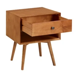 Greenberg 1 Drawer Mid-Century Modern Solid Wood Nightstand - Saracina Home -Homcom Store GUEST 25bb5c69 0a6c 4e3a b08f c7d8cbe3669c