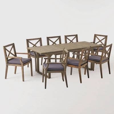 Belasera 9pc Acacia Wood Expandable Dining Set Gray - Christopher Knight Home 1 Belasera 9pc Acacia Wood Expandable Dining Set Gray - Christopher Knight Home