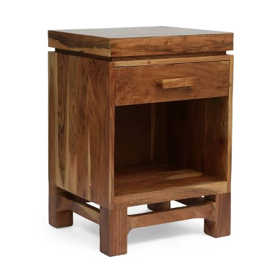 Wadley Boho Handcrafted Acacia Wood Nightstand Natural - Christopher Knight Home 3 Wadley Boho Handcrafted Acacia Wood Nightstand Natural - Christopher Knight Home - Image 3