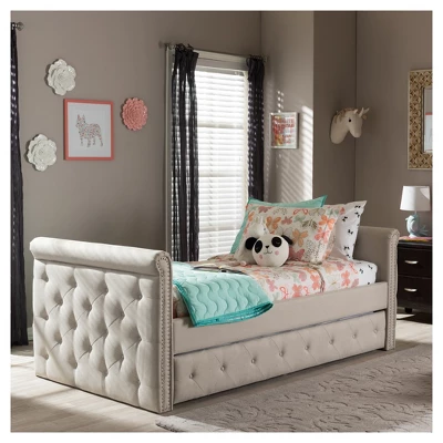 Twin Swanson Modern And Contemporary Fabric Tufted Daybed With Roll-Out Trundle Guest Bed - Baxton Studio 7 Twin Swanson Modern And Contemporary Fabric Tufted Daybed With Roll-Out Trundle Guest Bed - Baxton Studio - Image 7