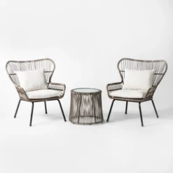 Latigo 3pc Rattan Patio Chat Set, Outdoor Furniture Set - Gray/Brown - Opalhouse™