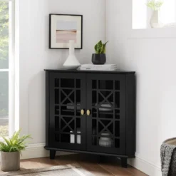 2 Door Corner Accent Cabinet With Fretwork Doors - Saracina Home 21 2 Door Corner Accent Cabinet With Fretwork Doors - Saracina Home -Homcom Store GUEST 33460c8d 731e 484d b65b b46663cb9a4a