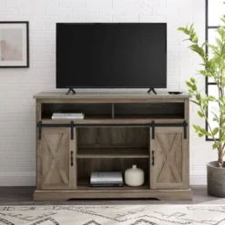 Transitional Sliding Barndoor Highboy TV Stand For TVs Up To 58" - Saracina Home -Homcom Store GUEST 36bb9b85 ffb1 46e0 b0d8 822e73b5b63d