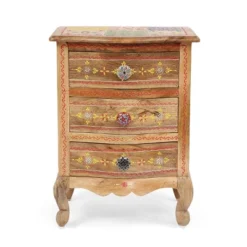 Ailey Handcrafted Boho Mango Wood 3 Drawer Nightstand Natural - Christopher Knight Home -Homcom Store GUEST 3924a78e 3952 49db 866c 6794bccc9300