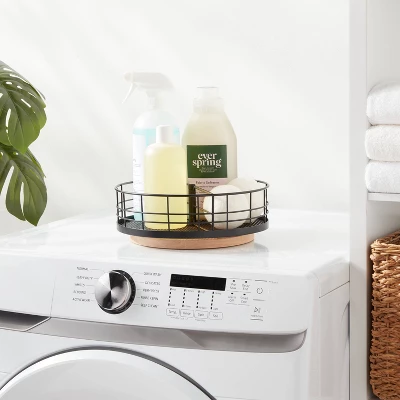 Divided Turntable Black Wire With Natural Wood - Brightroom™ 1 Divided Turntable Black Wire With Natural Wood - Brightroom™