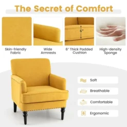 Tangkula Set Of 2 Modern Accent Chair Upholstered Sofa Chair W/ Rubber Wood Legs Yellow -Homcom Store GUEST 4a19594f 9bc1 4a20 ad2b f73a26271abd