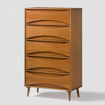 Mid-Century Modern Contoured 5 Drawer Chest Of Drawers - Saracina Home 6 Mid-Century Modern Contoured 5 Drawer Chest Of Drawers - Saracina Home - Image 6