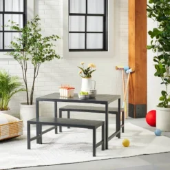 3pc Kids' Metal Outdoor Table Set - Dark Gray - Hearth & Hand™ With Magnolia