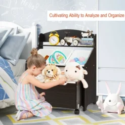 Costway Kids Wooden Toy Storage Unit Organizer W/Rolling Toy Box & Plastic Bins NaturalEspresso -Homcom Store GUEST 4fc34305 9481 40cd bed5 35dcd736d6c9