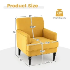 Tangkula Set Of 2 Modern Accent Chair Upholstered Sofa Chair W/ Rubber Wood Legs Yellow -Homcom Store GUEST 59a0fbbd c8d4 4381 9b84 49c42ed1e4f6
