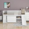 Low Twin Loft Bed With Bookcase, Separate Three Drawers, Pulling Ladder And Slide - ModernLuxe