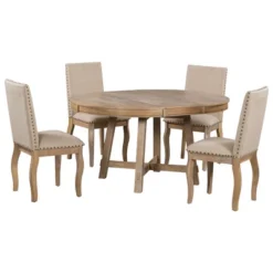 5 PCS Round Wood Extendable Dining Table Set With 4 Upholstered Dining Chairs-ModernLuxe 19 5 PCS Round Wood Extendable Dining Table Set With 4 Upholstered Dining Chairs-ModernLuxe -Homcom Store GUEST 62a0d22f 09b3 4f40 a197 cc20893dc552