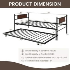 Costway Twin 2-In-1 Daybed Frame With Trundle Bed Set Steel Platform Sofa Bed Black -Homcom Store GUEST 65439403 ce0a 428c 9625 5f5e23213a7b
