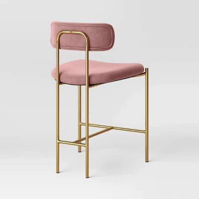 Orion Luxe Backed Counter Height Barstool With Brass Legs Blush Velvet - Threshold™ 3 Orion Luxe Backed Counter Height Barstool With Brass Legs Blush Velvet - Threshold™ - Image 3