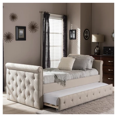 Twin Swanson Modern And Contemporary Fabric Tufted Daybed With Roll-Out Trundle Guest Bed - Baxton Studio 10 Twin Swanson Modern And Contemporary Fabric Tufted Daybed With Roll-Out Trundle Guest Bed - Baxton Studio - Image 10