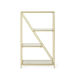 Kokesh Modern Glam Tempered Glass 3 Shelf Asymmetrical Bookcase Gold - Christopher Knight Home -Homcom Store GUEST 76aac0ad 62b1 4356 b049 86166c87825f
