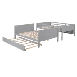 Separable Full-Over-Full Bunk Bed With Twin Size Trundle And Bookshelf - ModernLuxe -Homcom Store GUEST 78a537fe 551d 440f a6eb a792ee04cf59