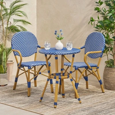 Paul 3pc Outdoor Aluminum French Bistro Set - Dark Teal/White/Bamboo - Christopher Knight Home 1 Paul 3pc Outdoor Aluminum French Bistro Set - Dark Teal/White/Bamboo - Christopher Knight Home