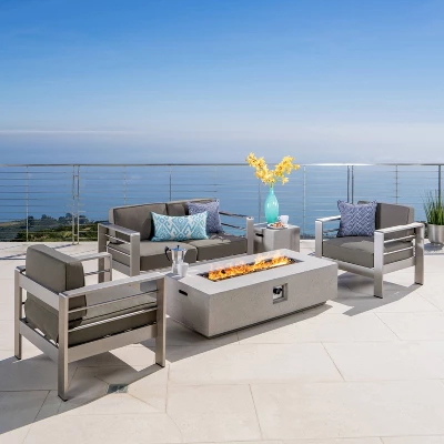 Cape Coral 5pc Aluminum And MGO Seating Set With Fire Table Khaki/Light Gray - Christopher Knight Home 1 Cape Coral 5pc Aluminum And MGO Seating Set With Fire Table Khaki/Light Gray - Christopher Knight Home