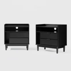 2pk Mid-Century Modern Solid Wood 2 Drawer Storage Nightstands - Saracina Home 15 2pk Mid-Century Modern Solid Wood 2 Drawer Storage Nightstands - Saracina Home -Homcom Store GUEST 7ec02fdf f38c 4ef2 8a65 1390845091ae