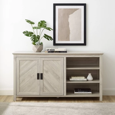 58" Diagonal Grooved Door Sideboard With Open Storage - Saracina Home 1 58" Diagonal Grooved Door Sideboard With Open Storage - Saracina Home