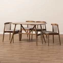 5pc Wyatt Midcentury Modern Walnut Wood Dining Set Beige/Brown - Baxton Studio 14 5pc Wyatt Midcentury Modern Walnut Wood Dining Set Beige/Brown - Baxton Studio -Homcom Store GUEST 8a16d0ec 2bab 4fac ae52 2314bae203f1