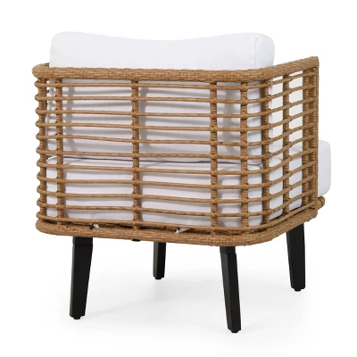 Nic Outdoor Wicker Club Chair With Cushion - Light Brown/White - Christopher Knight Home 2 Nic Outdoor Wicker Club Chair With Cushion - Light Brown/White - Christopher Knight Home - Image 2