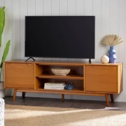 Solid Wood Mid-Century Modern TV Stand For TVs Up To 80" - Saracina Home 31 Solid Wood Mid-Century Modern TV Stand For TVs Up To 80" - Saracina Home -Homcom Store GUEST 8b7506fc 5e20 44b3 838f e44d2919b468