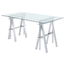 Statham Glass Top Adjustable Sawhorse Standing Desk Chrome - Coaster -Homcom Store GUEST 8f725f4c e81e 4aac bcc9 d29262a38211