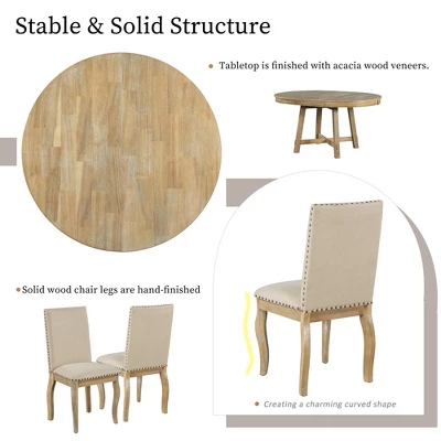 5 PCS Round Wood Extendable Dining Table Set With 4 Upholstered Dining Chairs-ModernLuxe 6 5 PCS Round Wood Extendable Dining Table Set With 4 Upholstered Dining Chairs-ModernLuxe - Image 6