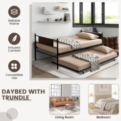 Costway Twin 2-In-1 Daybed Frame With Trundle Bed Set Steel Platform Sofa Bed Black -Homcom Store GUEST 9cff8a64 03ba 49e9 9437 42d88358e946