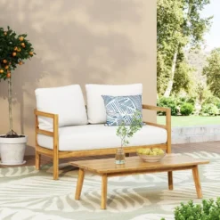 2pc Ellendale Outdoor Acacia Wood Loveseat & Coffee Table Teak/White - Christopher Knight Home 12 2pc Ellendale Outdoor Acacia Wood Loveseat & Coffee Table Teak/White - Christopher Knight Home -Homcom Store GUEST 9ddc2f44 7148 4835 9506 0e11e536546a