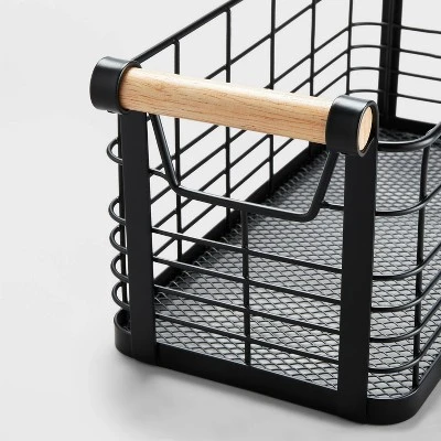 Rectangular Wire Natural Wood Handles Basket - Brightroom™ 2 Rectangular Wire Natural Wood Handles Basket - Brightroom™ - Image 2