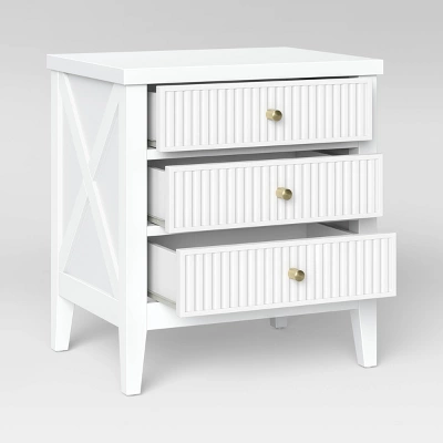 Wrentham Beadboard Farmhouse 3 Drawer Nightstand White - Threshold™ 3 Wrentham Beadboard Farmhouse 3 Drawer Nightstand White - Threshold™ - Image 3